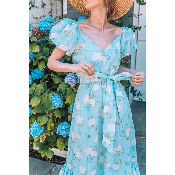 Love Shack Fancy Target Estelle Floral Blue Puff Sleeve Dress Size XS - Picture 1 of 11